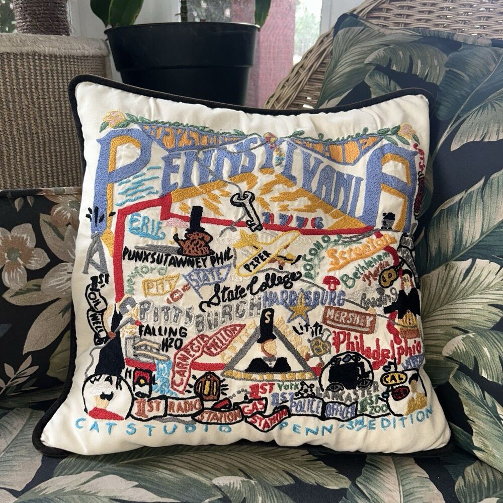 RARE Catstudio 2013 Hand Embroidered Pennsylvania Pillow Collectible Philly